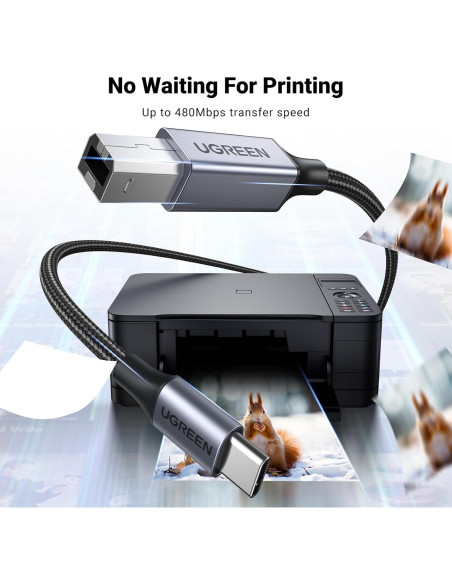 Cable USB B a USB C UGREEN 0.91 m para Impresora y MIDI