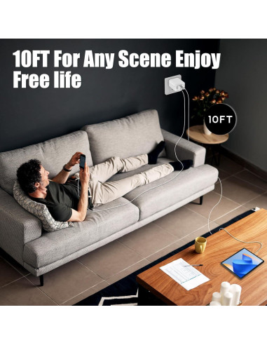 Cargador Rápido Dual USB C 20W para iPhone 16 - 2 Piezas con Cable 10FT