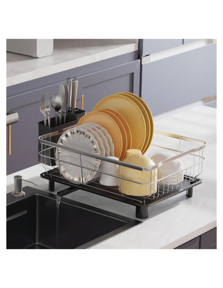 Escurridor de Platos AIDERLY de Acero Inoxidable Negro con Drenaje