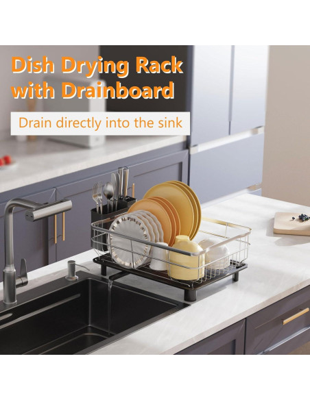 Escurridor de Platos AIDERLY de Acero Inoxidable Negro con Drenaje