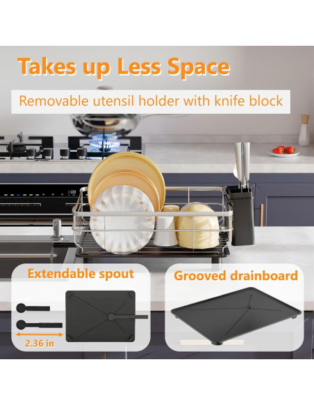 Escurridor de Platos AIDERLY de Acero Inoxidable Negro con Drenaje