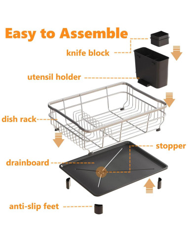 Escurridor de Platos AIDERLY de Acero Inoxidable Negro con Drenaje