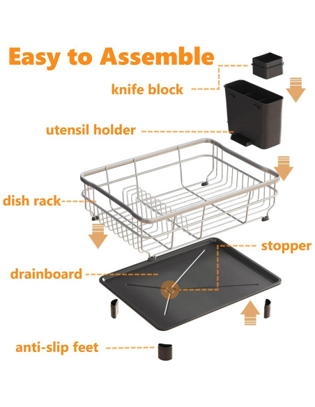Escurridor de Platos AIDERLY de Acero Inoxidable Negro con Drenaje