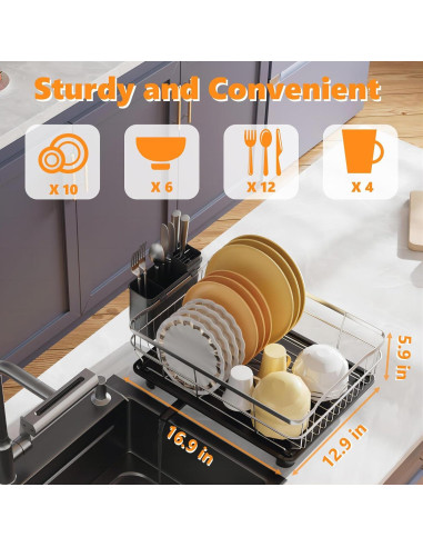 Escurridor de Platos AIDERLY de Acero Inoxidable Negro con Drenaje