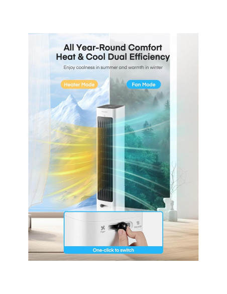 Ventilador de Torre y Calefactor FOHERE 1500W Oscilante 96.3cm Ventilador de Torre y Calefactor FOHERE 1500W Oscilante 96.3cm