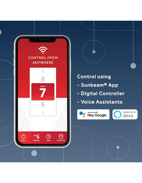 Manta Térmica Eléctrica Sunbeam Rey WiFi Terciopelo Doble Temperatura