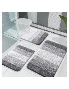 Conjunto de Alfombrillas de Baño OLANLY 3 Piezas Microfibra Gris
