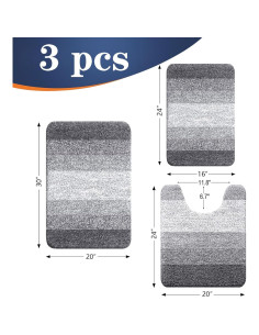 Conjunto de Alfombrillas de Baño OLANLY 3 Piezas Microfibra Gris 2