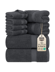 Juego de Toallas Utopia 8 Piezas 100% Algodón Gris 600 GSM