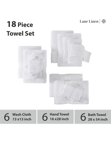 Juego de Toallas de Baño de Lujo LANE LINEN 18 Pzs Algodón 100%