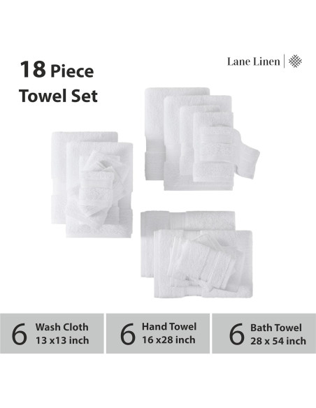 Juego de Toallas de Baño de Lujo LANE LINEN 18 Pzs Algodón 100%