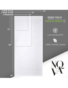 Juego de Toallas de Lujo NOVA - 6 Piezas Algodón Turco Blanco 2