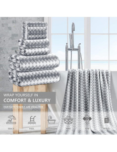 Juego de Toallas de Baño 8 Piezas MAGGEA Gris 600GSM 2