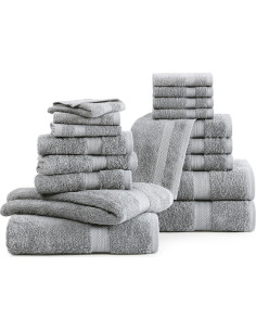 Juego de Toallas de Baño Lane Linen 18 Pzs 100% Algodón Gris 2