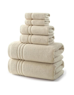 Juego de Toallas de Baño REDKISS 6 Piezas 100% Algodón Beige