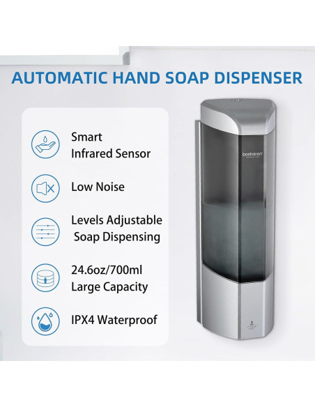 Dispensador Automático de Jabón Bosharon 700ml Sin Contacto Plata