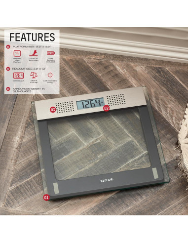 Báscula de Baño Electrónica Hablante Taylor 200 Kg Vidrio