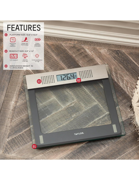 Báscula de Baño Electrónica Hablante Taylor 200 Kg Vidrio
