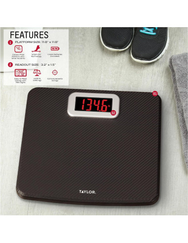 Báscula Digital Taylor 199.58 kg, Antideslizante 30x30 cm