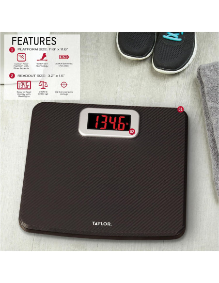 Báscula Digital Taylor 199.58 kg, Antideslizante 30x30 cm