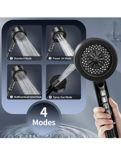 Cabezal de Ducha de Mano QKOQKO con Manguera 152.4 cm 4 Modos 2