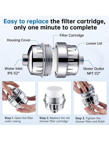 Cabezal de Ducha Filtrado G-Promise con 6 Modos y Manguera 190 cm