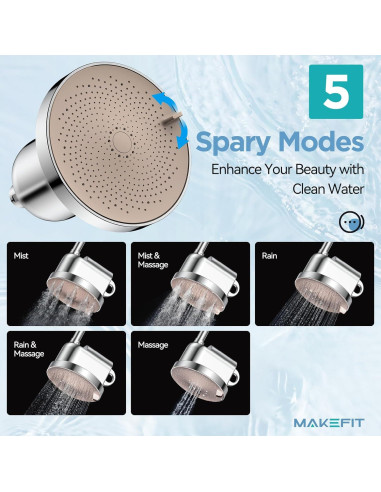 Cabezal de Ducha Filtrado MakeFit - Alta Presión 5 Modos Cromo