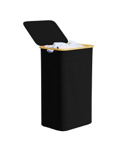 Cesta de Ropa SpaceAid 110L con Tapa y Mangos de Bambú - Negro
