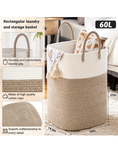 Cesta de Ropa Artfeel 60L Algodón Tejido Marrón Plegable 2