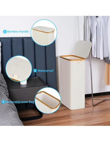Cesta de Lavandería Efluky 75L Beige con Tapa y Asas de Bambú