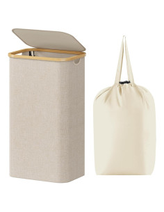 Cesta de Ropa Lifewit 100L con Tapa y Bolsa Extraíble Beige
