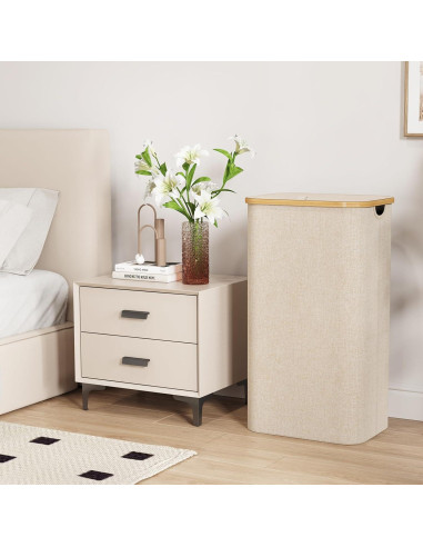 Cesta de Ropa Lifewit 100L con Tapa y Bolsa Extraíble Beige
