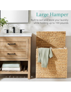 Cesto de Ropa Doble con Tapa Mejor Opción 61x32cm Natural 2