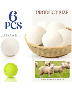 Bolas de Secado de Lana YONSEN Reutilizables 6 Piezas 6.99 cm 2