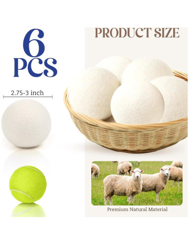 Bolas de Secado de Lana YONSEN Reutilizables 6 Piezas 6.99 cm