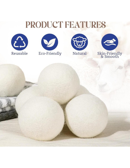 Bolas de Secado de Lana YONSEN Reutilizables 6 Piezas 6.99 cm