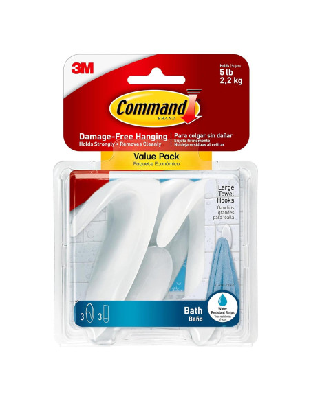 Ganchos Grandes para Toallas Command - 3 Ganchos Esmerilados