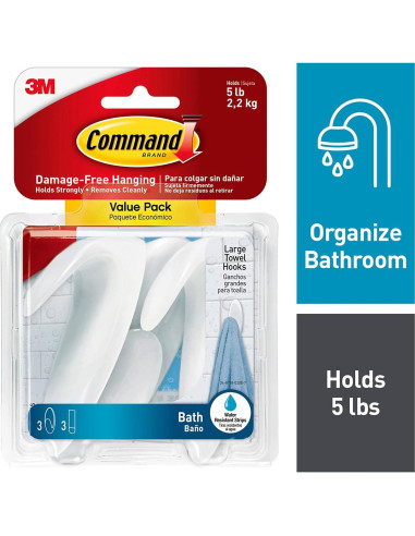 Ganchos para Toallas Grandes Command - Paquete de 6 Ganchos