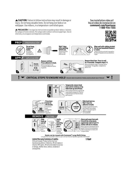 Ganchos de Alambre Command 4 Unidades, Soporta 2.27 kg, Blanco