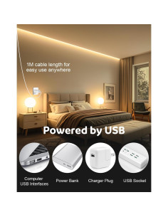 Cinta LED COB 5V USB 3M 320 LEDs Blanco Cálido 3000K 2