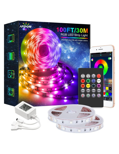 Tira LED 100FT APSPOW RGB Bluetooth Control Remoto Música