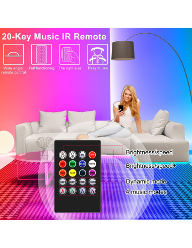Tira LED 100FT APSPOW RGB Bluetooth Control Remoto Música