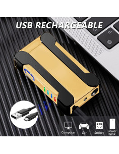 Encendedor Eléctrico Recargable USB BABOBIU Oro con Luz Proyectora 2