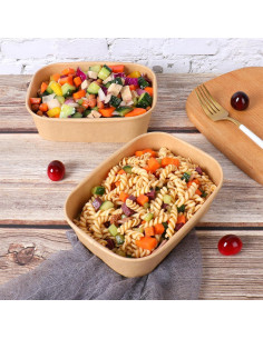 Tazones de papel Kraft desechables 22 oz - 50 unidades con tapas 2