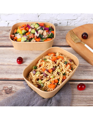 Tazones de papel Kraft desechables 22 oz - 50 unidades con tapas