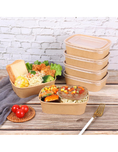 Tazones de papel Kraft desechables 22 oz - 50 unidades con tapas