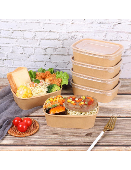 Tazones de papel Kraft desechables 22 oz - 50 unidades con tapas