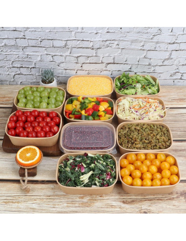 Tazones de papel Kraft desechables 22 oz - 50 unidades con tapas