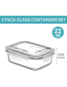 Vtopmart 5 Pack Contenedores de Vidrio 650ml A Prueba de Aire 2
