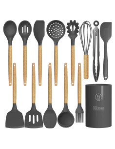 Juego de Utensilios de Cocina de Silicona Oannao 14 Piezas Gris